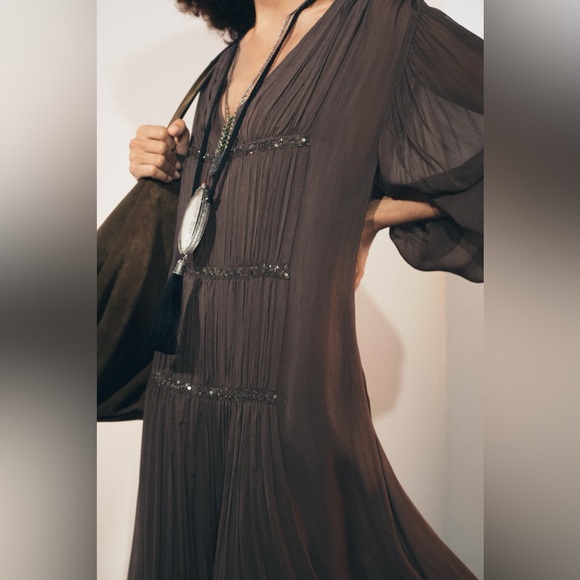 ZARA BEADED EMBROIDERED ZW COLLECTION DRESS - Picture 6 of 9